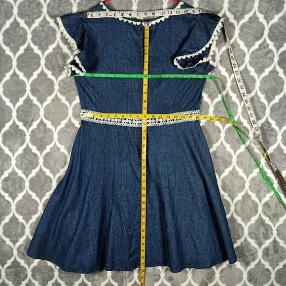 Disney Beauty and the Beast Dress Girls Size Large Blue Lace Trim Belle Tween - Picture 4 of 8